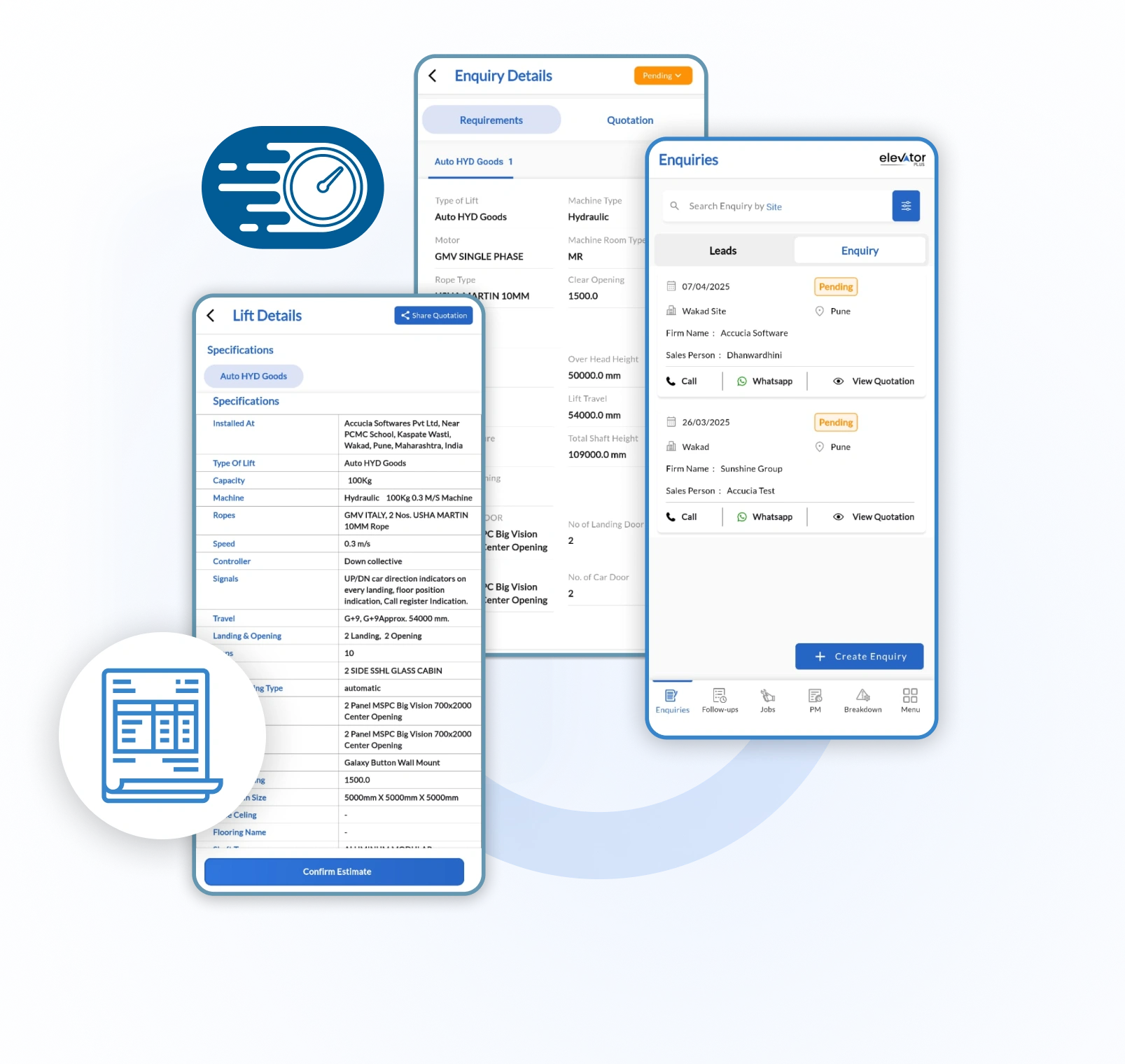 Elevator quotation software screenshot